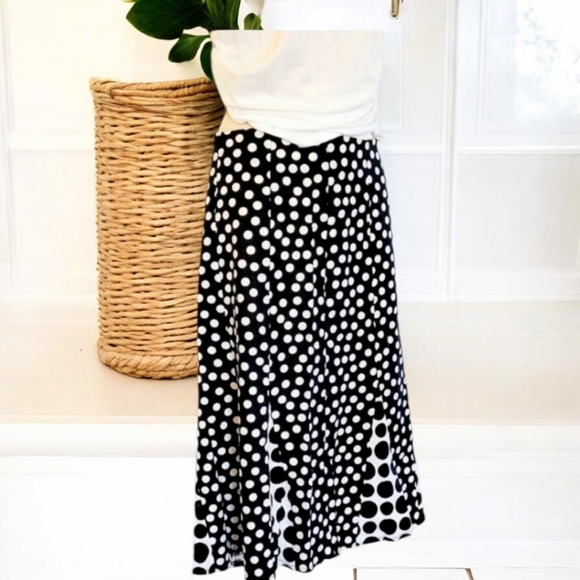 Polka dot black and white linen midi by Cato women's size 8 - Picture 4 of 13